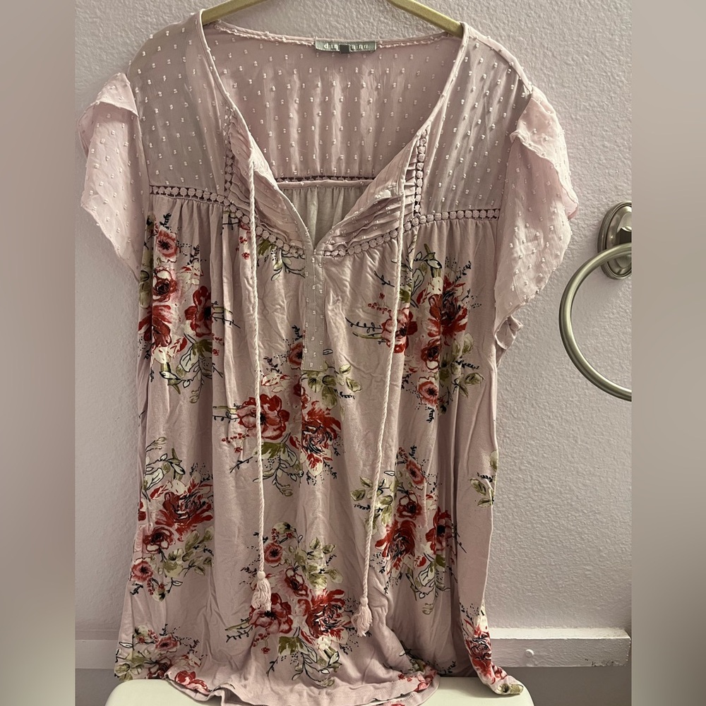 DanielRainn 1x Pre❤️ Pink Floral Blouse with Swiss Dots.